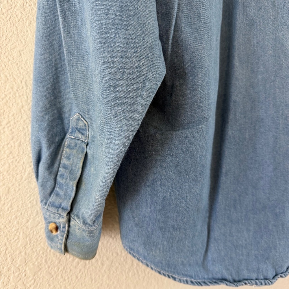 Vintage Solutions Blue Denim Shirt L Fall Pumpkin Scarecrow Halloween Grannycore - Picture 10 of 10